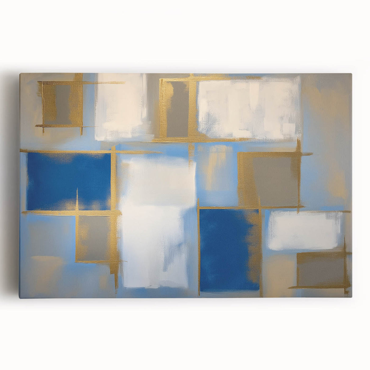Abstract geometric stretched canvas artwork showcasing vibrant colors and intricate patterns, perfect for modern home decor and artistic interiors.