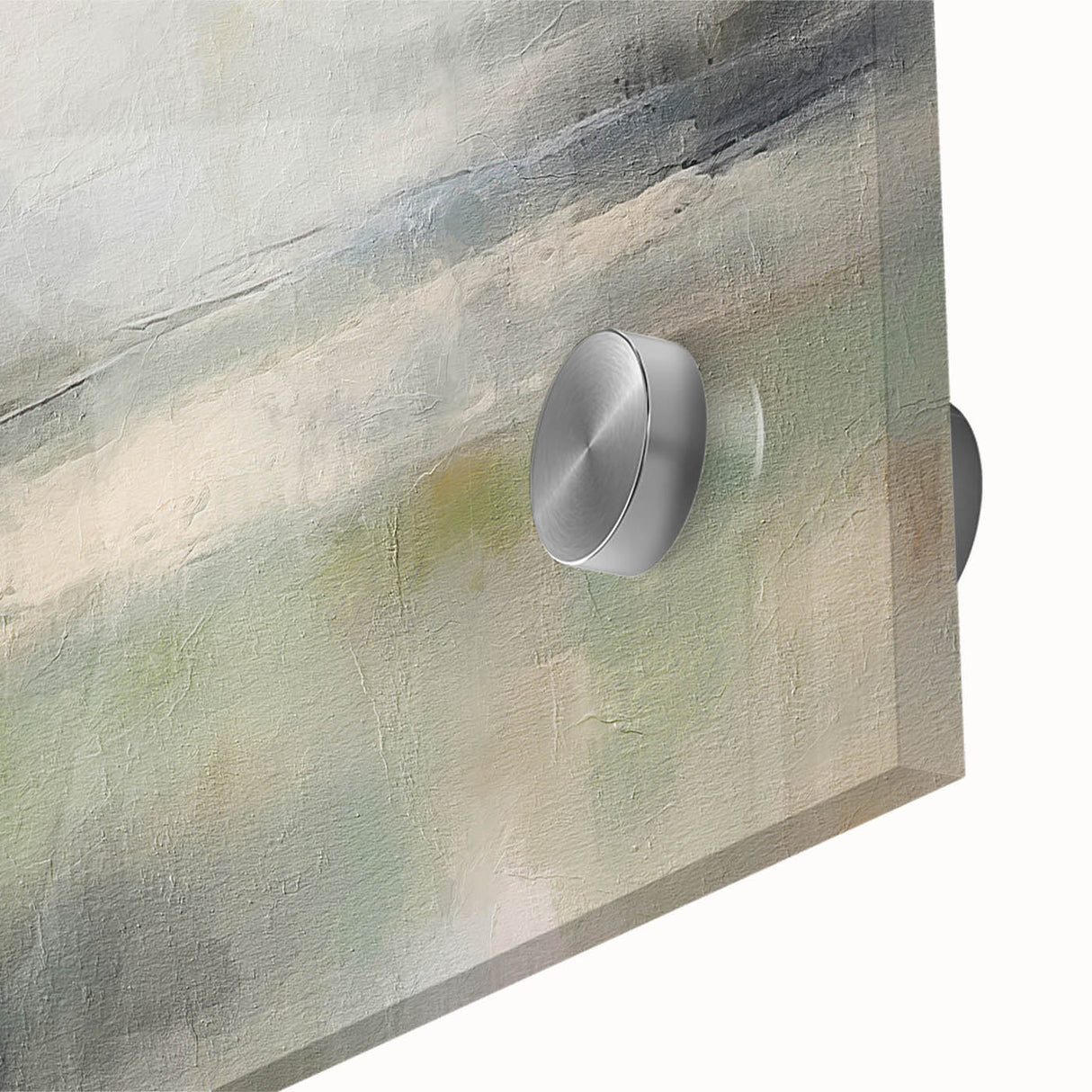 Abstract landscape wall art design printed on acrylic glass, showcasing vibrant colors and intricate patterns, perfect for modern home decor or office spaces. The image emphasizes the artwork's glossy finish and unique artistic details, enhancing any interior setting.
