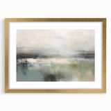 Abstract landscape wall art framed in gold with a white mat, showcasing vibrant colors and fluid shapes, perfect for modern home decor.