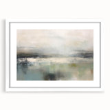 Abstract landscape wall art framed in white with a mat, showcasing vibrant colors and dynamic shapes, perfect for modern home decor or office spaces.