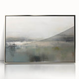 Framed abstract landscape wall art featuring a silver-acrylic finish, showcasing vibrant colors and dynamic shapes, perfect for modern home decor.