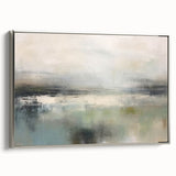 Framed abstract landscape wall art with silver accents showcases a serene mountain scene, perfect for modern home decor. Ideal for adding a touch of elegance to living spaces.