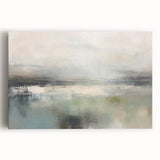 Abstract landscape wall art on stretched canvas, showcasing vibrant hues of blue, green, and orange. This modern piece enhances contemporary decor with its dynamic, textured design, perfect for living spaces.