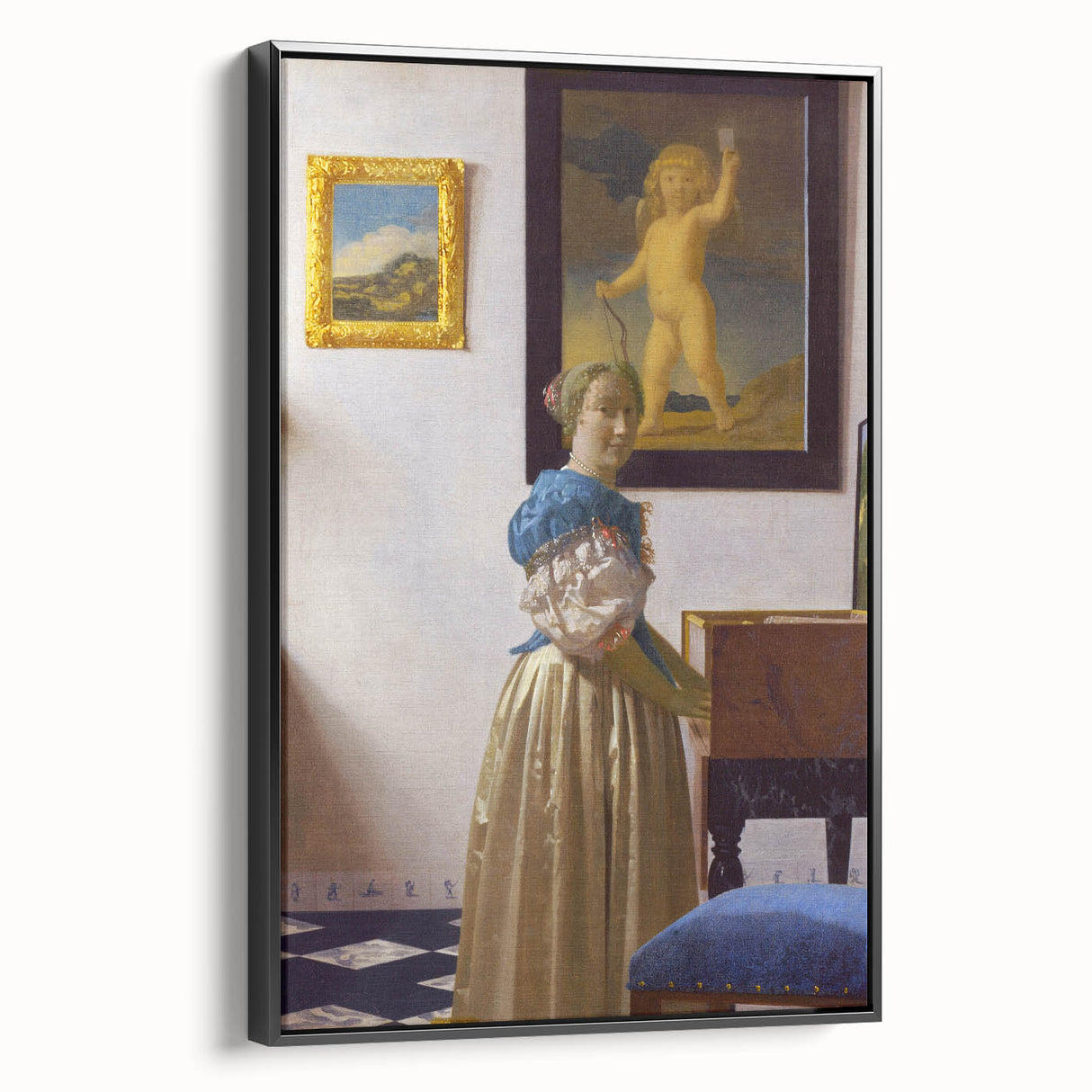 Baroque Art Print - Elegant Woman with Blue and Beige Interior Scene