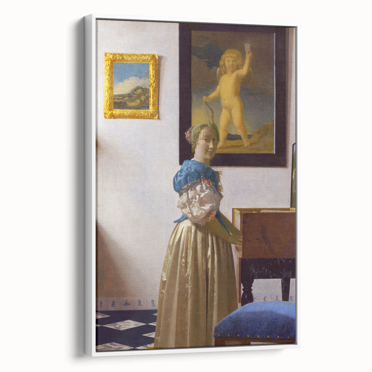 Baroque Art Print - Elegant Woman with Blue and Beige Interior Scene