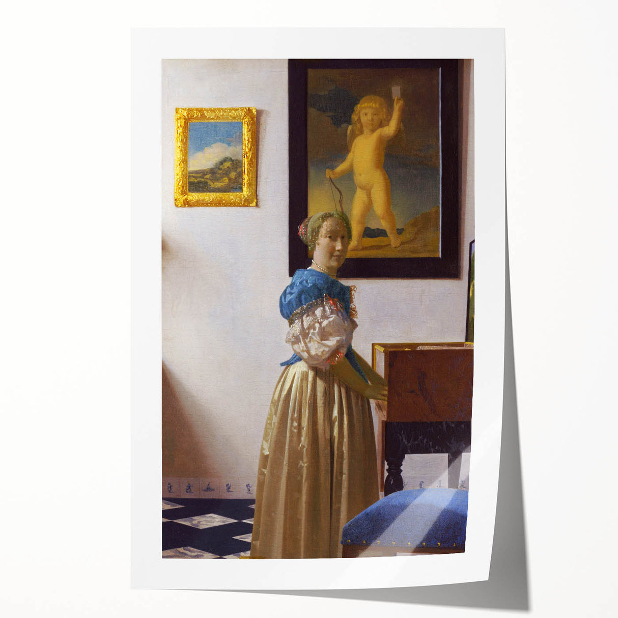 Baroque Art Print - Elegant Woman with Blue and Beige Interior Scene