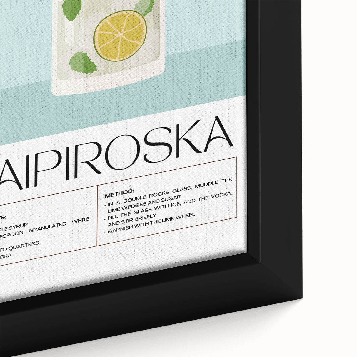 Extra large black wall art featuring a colorful, textured depiction of various foods and drinks on a framed canvas.