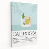 Large stretched canvas featuring a colorful illustration of various fruits and beverages, ideal for kitchen wall art.