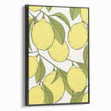 Black and white vintage poster art of fruits on a framed canvas, ideal for bedroom wall decor.