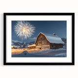 Black-framed landscape barn design artwork showcasing rich textures and intricate details, perfect for rustic home decor or modern aesthetics.