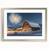 Barn frame design in landscape orientation, featuring a sleek silver mat, showcasing a modern aesthetic suitable for home decor or office spaces. The frame enhances artwork presentation with its minimalistic style, making it ideal for contemporary interiors.