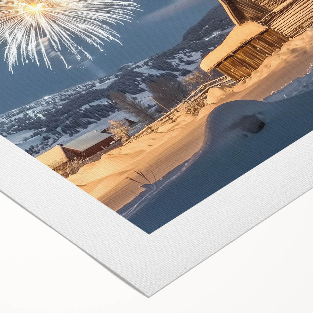 Rolled canvas showcasing a vibrant landscape design of a rustic barn surrounded by lush fields, elegantly packaged in a durable cardboard tube for safe transport.