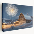 Stretched canvas artwork depicting a serene landscape featuring a rustic barn surrounded by lush greenery, perfect for enhancing home decor with a rural charm.