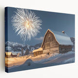 Stretched canvas artwork depicting a serene landscape featuring a rustic barn surrounded by lush greenery, perfect for enhancing home decor with a rural charm.