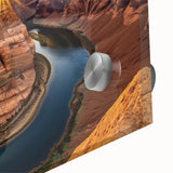 Close-up view of a vibrant acrylic glass artwork depicting colorful canyons, showcasing intricate details and textures that enhance depth and visual appeal. Ideal for modern home decor, this piece adds a striking natural element to any wall.