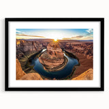 Landscape art print of canyons framed with a sleek black mat, showcasing vibrant earthy tones and intricate details, perfect for modern home decor.