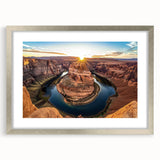 Framed landscape artwork featuring vibrant canyon scenery, set in a sleek silver frame with a white mat, perfect for home decor or office wall art.