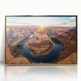 Framed acrylic wall art depicting a vibrant canyon landscape with rich gold accents, perfect for enhancing modern home decor. Ideal for nature lovers and art enthusiasts.