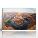 Framed acrylic landscape artwork showcasing vibrant canyons in rich earth tones, ideal for home décor, adding depth and natural beauty to any room.