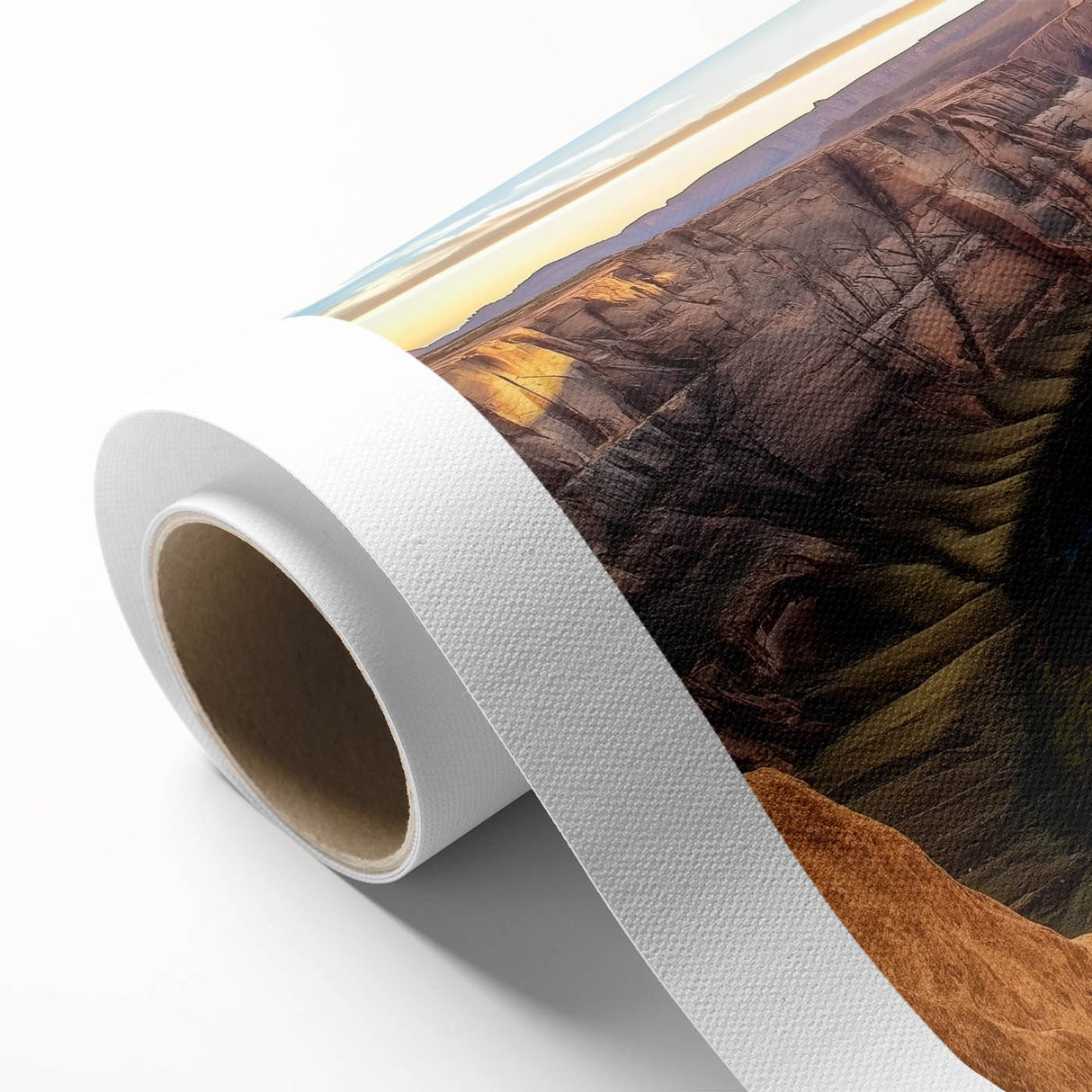 Stunning rolled canvas artwork depicting vibrant canyons in a landscape design, showcasing rich colors and textures, perfect for home decor enhancement.