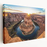 Vibrant stretched canvas artwork depicting a scenic landscape of canyons in rich earthy tones, ideal for home decor or office spaces, enhancing visual appeal.