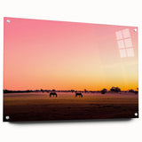 Acrylic glass artwork showcasing a vibrant countryside landscape with rolling hills and a clear blue sky, displayed in a side view with decorative pins. Perfect for enhancing home decor with a touch of nature.
