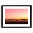 Black-framed landscape artwork showcasing a serene countryside scene, elegantly matted for a refined presentation, ideal for home decor or office spaces.
