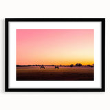 Black-framed landscape artwork showcasing a serene countryside scene, elegantly matted for a refined presentation, ideal for home decor or office spaces.
