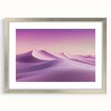 Desert landscape framed art print with a silver mat, showcasing vibrant hues of orange and gold against a serene blue sky, perfect for modern decor.
