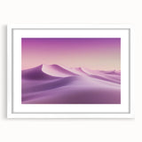 Desert landscape art print framed in white mat, showcasing warm hues of sand and blue sky, ideal for modern home decor or office settings.