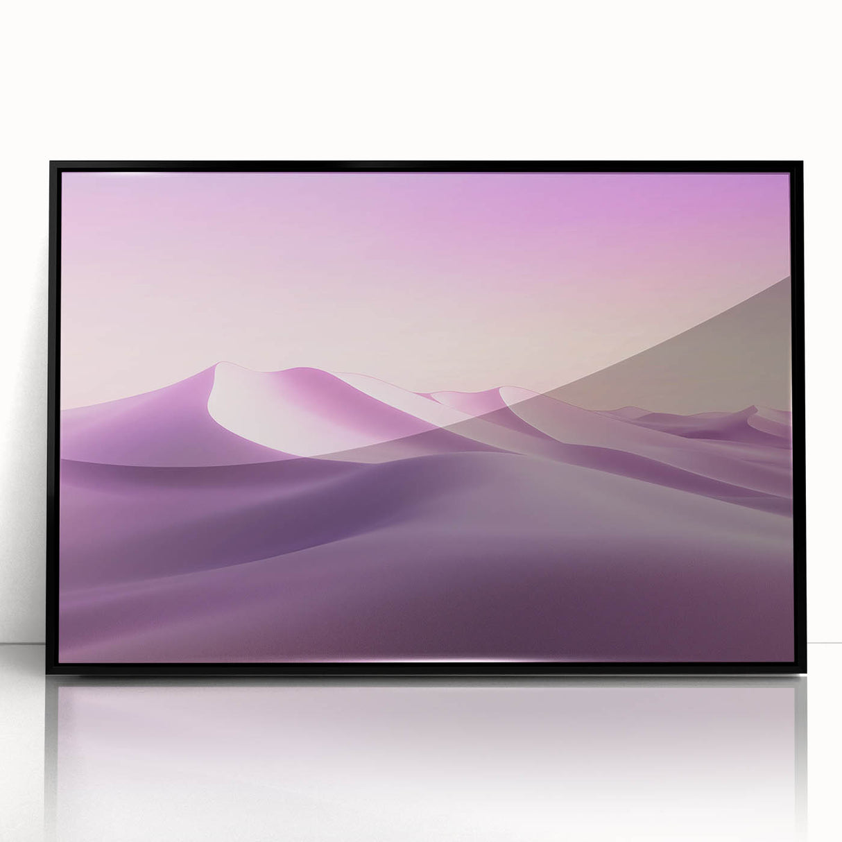 Framed acrylic artwork showcasing a stunning desert landscape with warm tones of orange and brown, set against a sleek black frame, ideal for modern home decor.
