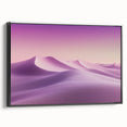 Framed canvas artwork showcasing a stunning desert landscape with vibrant colors, featuring a black frame and side profile view, ideal for modern decor.