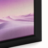 Close-up of a framed desert landscape canvas print showcasing vibrant yellow and orange hues, featuring textured details and a modern wooden frame, ideal for home decor.