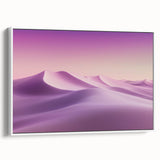 Framed canvas artwork depicting a serene desert landscape with warm earth tones, showcasing soft dunes and a tranquil sky, ideal for home decor.