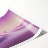 Desert landscape rolled print showcasing vibrant hues of orange, red, and gold, featuring abstract mountain silhouettes and a textured finish, ideal for home decor.