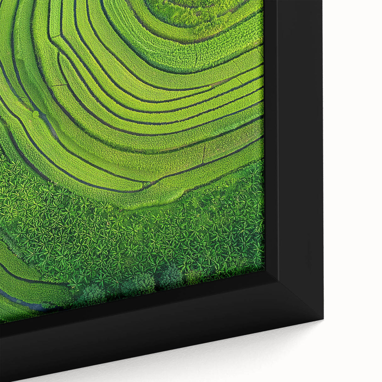 Framed canvas print showcasing a vibrant landscape of rolling green fields, highlighted by a blue sky and fluffy clouds, perfect for enhancing home decor with nature's beauty.