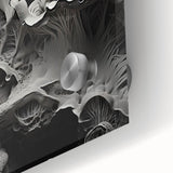 Large abstract wall art in mid-century modernist style on acrylic, featuring swirling blue and green tones.