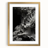 Extra large abstract art print featuring textured swirls in muted gold and white tones, framed with a gold mat.
