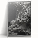 Art deco poster featuring geometric shapes in black and white, acrylic print framed in white, ideal for nursery wall decor.