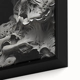 Extra large framed canvas featuring a close-up of black textured art with colorful elements, suitable for living room decor.