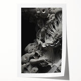 Close-up floral art on rolled print with natural elements in soft earth tones, suitable for dining room or bathroom.