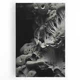 Black and white close-up photo of natural elements on a stretched canvas, suitable for kitchen wall art.