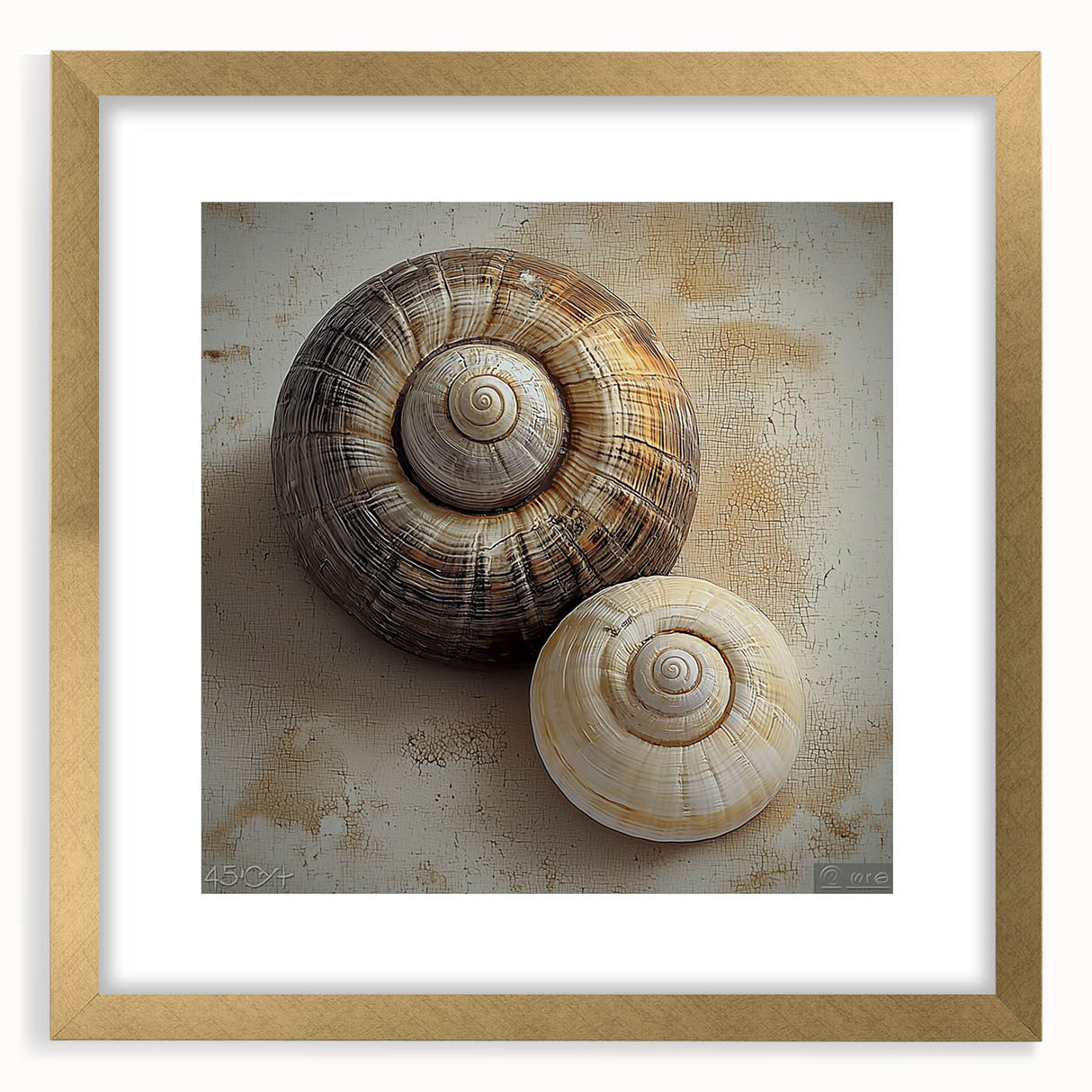 Extra large abstract art print featuring textured swirls in earth tones, framed in gold, ideal for living room decor.
