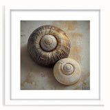 Abstract art print featuring close-up elements of nature in muted green and white, displayed in a white frame with mat.