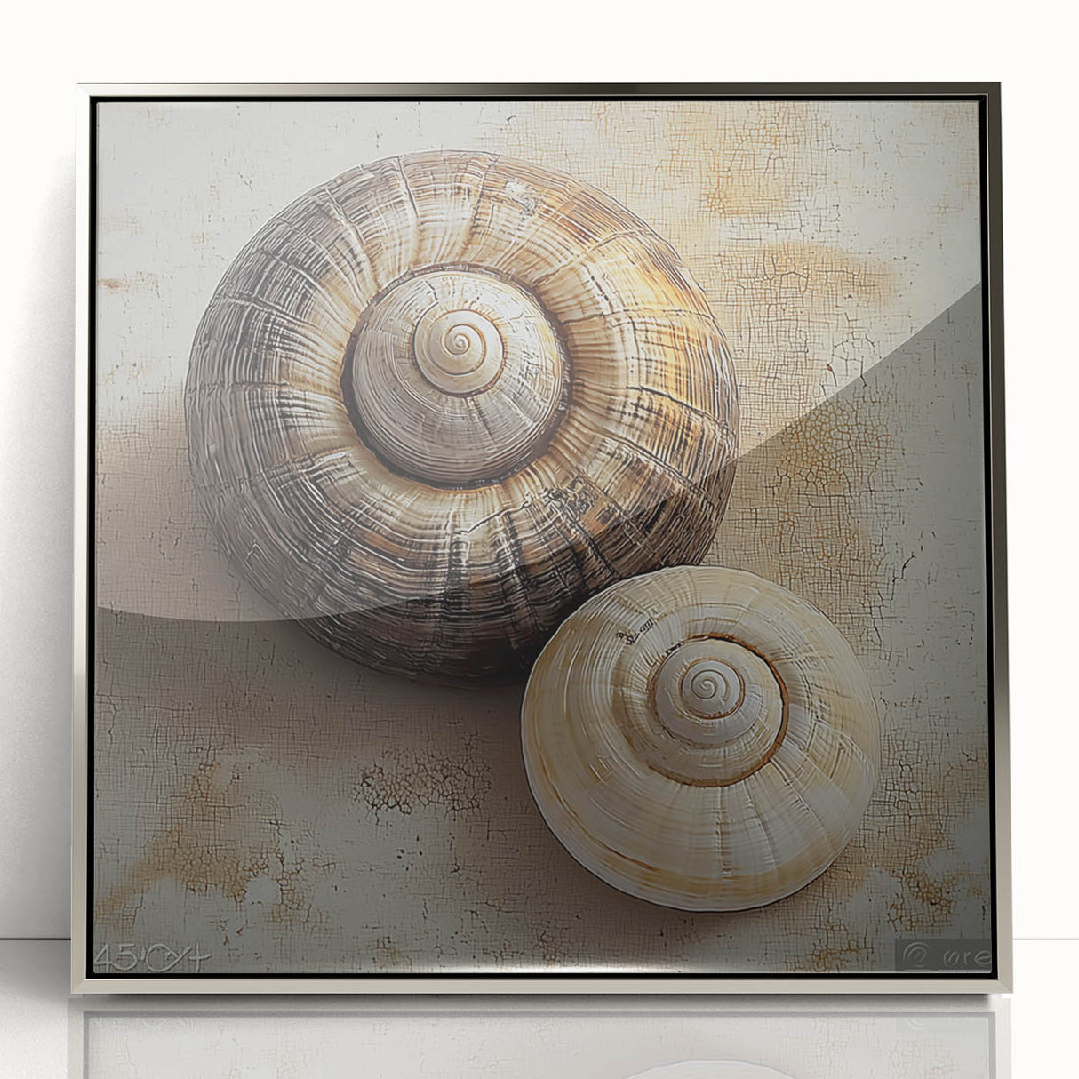 Mid-century modernist art featuring close-up nature elements, in a silver-framed acrylic, ideal for nursery wall art.