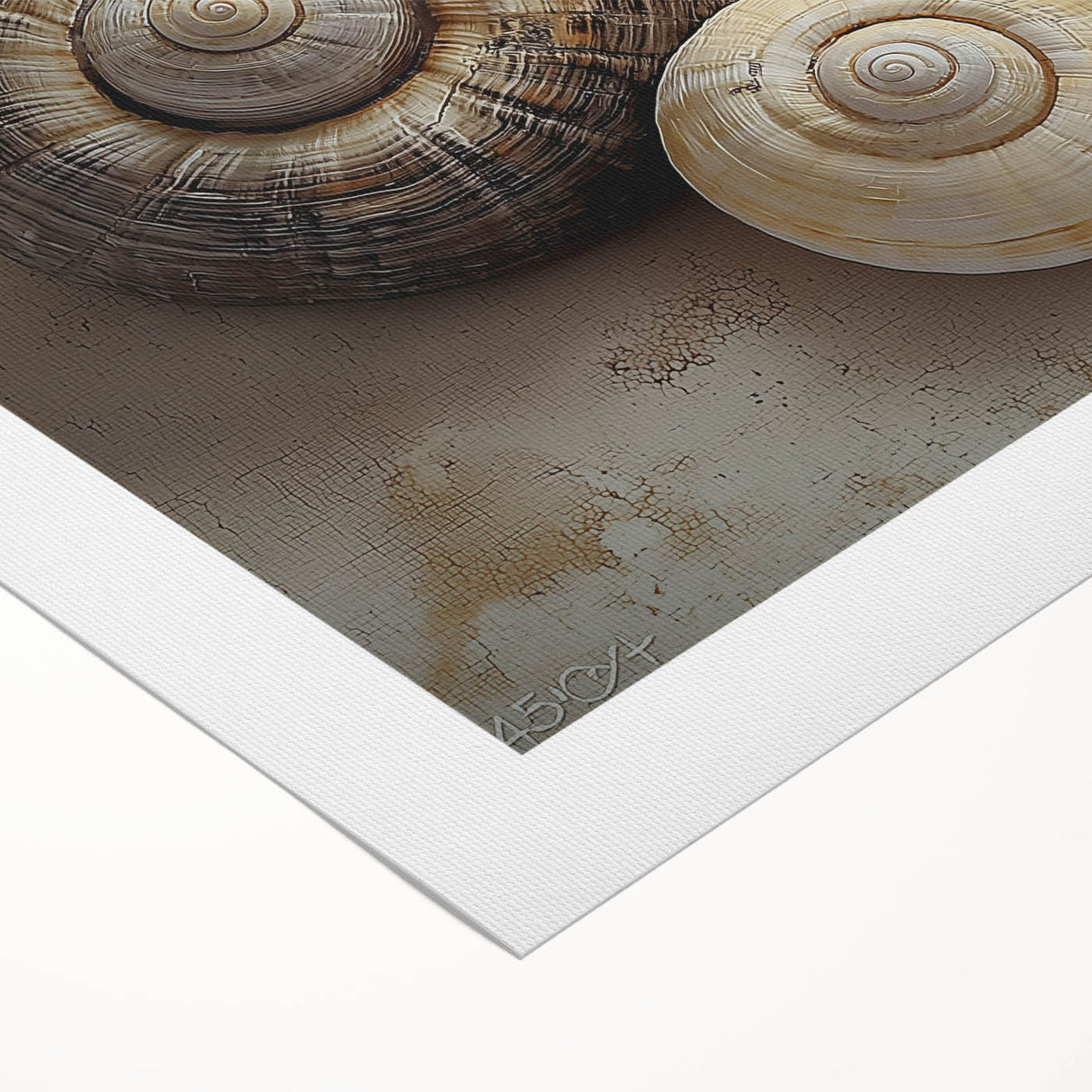 Art deco poster featuring a geometric nature motif in muted green and beige tones on rolled canvas.