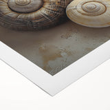 Art deco poster featuring a geometric nature motif in muted green and beige tones on rolled canvas.