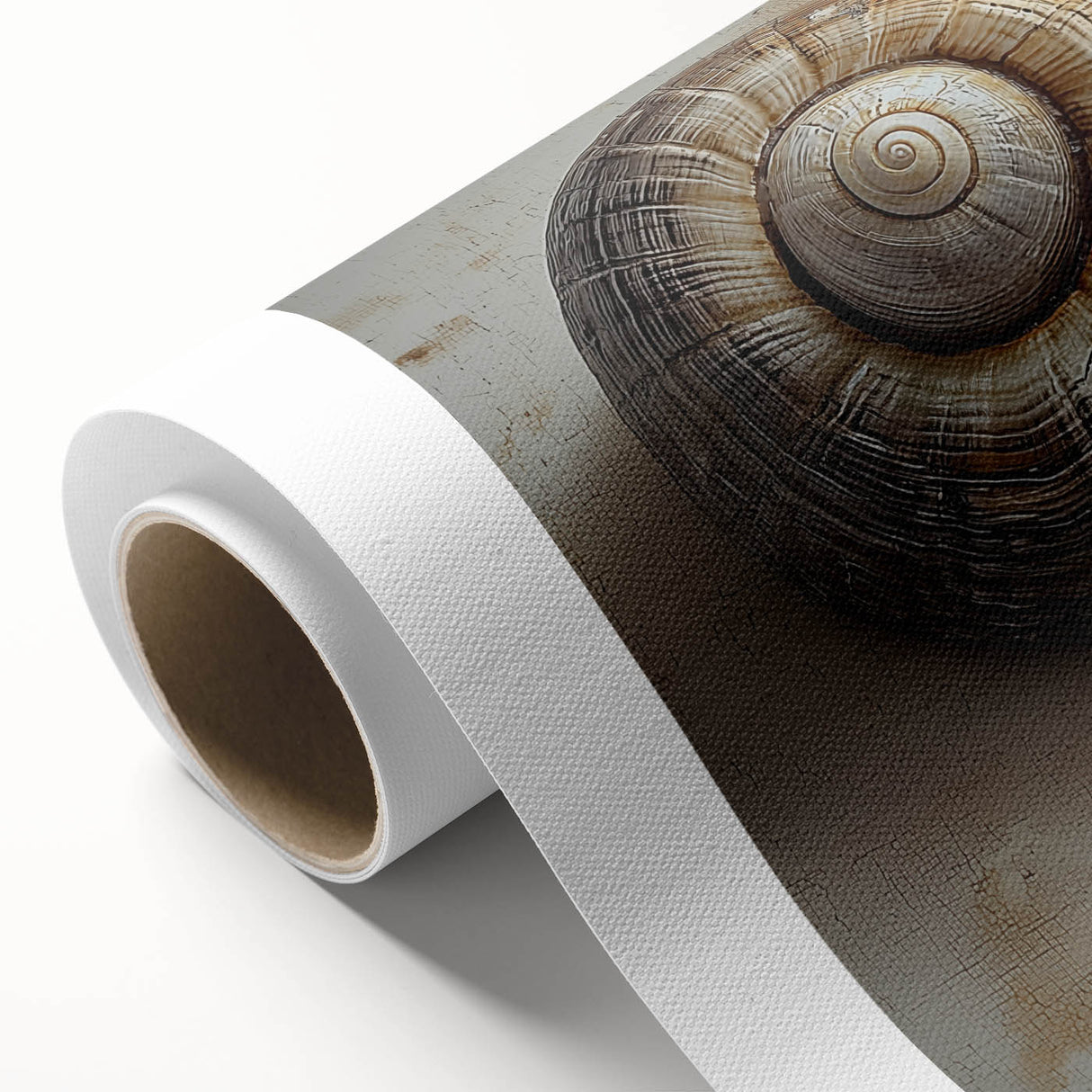 Art deco poster of nature elements in muted green and brown, rolled canvas, ideal for nursery wall art.