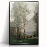 Wooded Landscape with Cows by Jean-Baptiste Corot - Classic Art Print