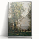 Wooded Landscape with Cows by Jean-Baptiste Corot - Classic Art Print
